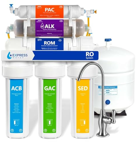 Express Water Sistema di filtrazione dell'acqua alcalina a osmosi inversa a 10 stadi con filtro alcalino per minerali essenziali aggiunti – Filtro acqua RO con rubinetto e serbatoio – Filtro acqua