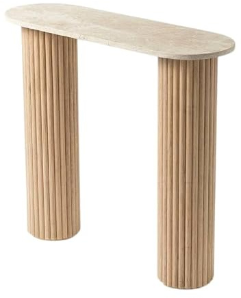 Console VÉRITABLE travertin et Bois cannelé (Chêne Brut)