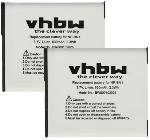 vhbw 2X Batterie Compatible avec Sony Cybershot DSC-W690, DSC-W730, DSC-WX100, DSC-W830, DSC-W710, DSC-W810 Appareil Photo (600mAh, 3,6V, Li-ION)