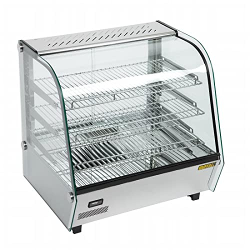 Buffalo 1.1kW Countertop Heated Food Warmer Display Cabinet 120 Litre, 3 Tier, 30°C to 90°C, Easy-Clean Glass and Stainless Steel, Water Pan and Crumb Tray, Size: 670(H) x 687(W) x 568(D) mm | CD231