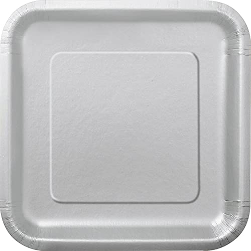 Silver Square Paper Dessert Plates (17cm) 16 Count - Elegant & Sturdy Party Tableware for Appetizers, Cakes and More