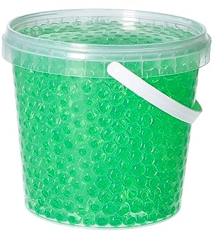 trendfinding 1 Liter Eimer aus Kunststoff mit Deckel Deko Hydro Wasser Perlen Kugeln künstliche Blumenerde Aquaperls Aqualinos zum Dekorieren Ø 0,8 bis 1,2 cm (Gruen_SM)