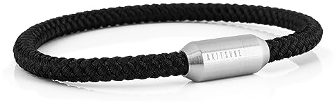 Akitsune Silvus Nylonarmband | 5mm Dick | Armschmuck Damen Herren Edelstahl Armband Magnetverschluss - Mattsilber