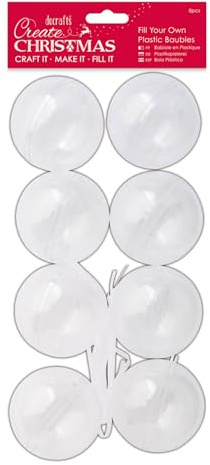 Create Christmas Plastic Clear Fillable Baubles 8 Pieces 7cm, Craft, Decoration, Holidays, Tree Hanging, Seasonal Ornaments