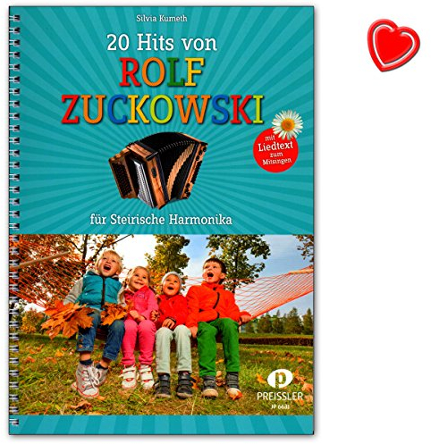 Preissler 20 Hits von Rolf Zuckowski für Steirische Harmonika mit Liedtexten zum Mitsingen - Songbook mit bunter herzförmiger Notenklammer - JP6631-9783940013507