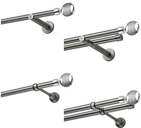 MDEKOR Gardinenstange 200 cm zweiläufig | Vorhangstange für die Wandmontage Silber Grau aus Metall | Gardinenstangenset Ø 19mm