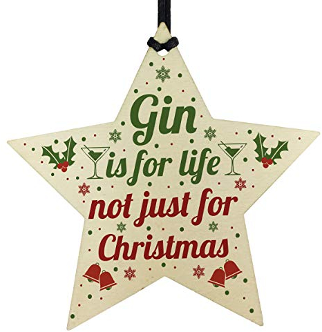 RED OCEAN Lustige Gin-Neuheit Baumkugel Dekoration Holzstern Wichtelgeschenke