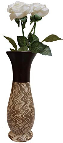 Blumenvase Holzvase Bodenvase Tischvase Dekovase für Dekoration mehrere Größe & Muster aus Mangoholz (beige braun, 10 x 10 x 31 cm)