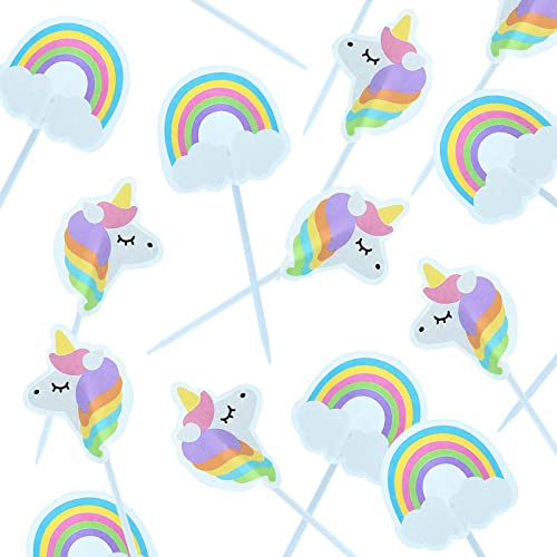Baked With Love Unicorns and Rainbows Cupcake Picks, Unicorn Cake Decorations, Cake Toppers - 24 Pack