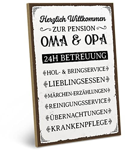 ARTFAVES® Wandbild Holzschild mit Spruch - PenSION OMA und OPA (V1) - Türschild Retro Vintage Deko Bild Geschenk - Familie, Großeltern