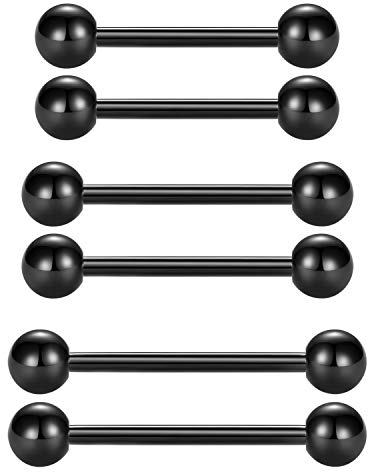 Longita 16G Zungenpiercing Brustwarzenpiercing 14mm 16mm 18mm Stab Chirurgenstahl für Damen Herren Körperschmuck 6 Stück