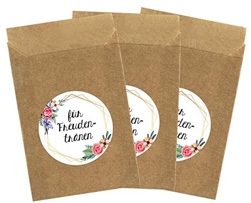 Papierdrachen 50 braune Papiertüten & 50 Freudentränen Aufkleber für die Hochzeit | Verpackung für Freudentränen Taschentücher | Vintage Deko (Papiertüten & Sticker) - Set 5