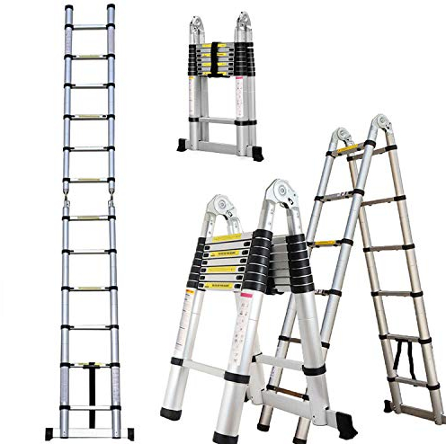 Mehrzweckleiter 3.8M Teleskopleiter mit Stabilisator Ausziehbare Leiter 1.9M+1.9M Klappbar Leiter Ausziehleiter, Teleskop-Design, 150KG Belastbarkeit