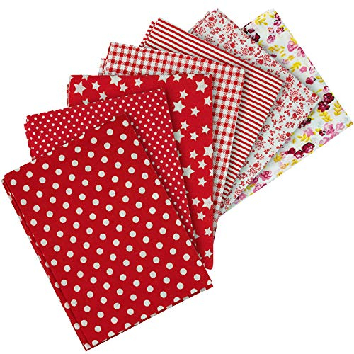 Faden & Nadel Stoffset: 7 Patchwork Stoffe, 100% Baumwolle, 50 x 50 cm, Farbe: rot