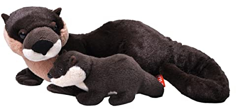 WILD REPUBLIC Mom and Baby Fluss Otter, Großes Kuscheltier, 38 cm, Geschenkidee für Kinder, Kuscheltier mit Baby, Riesen-Stofftier aus recycelten Wasserflaschen
