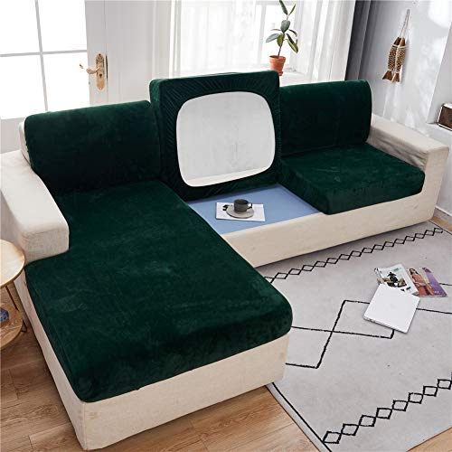 Sofa Sitzkissenbezug, Sofa Sitzkissenbezug Stretch Warm, Elastischer Kissenbezüge, Husse Überzug Bezug Für Sofa Sitzkissen, rutschfest Stoff Samt (Grün,Großer Chaiselongue)