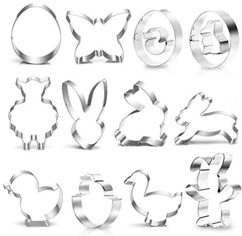 Bluelves Plätzchen Ausstecher Ostern, 12 Stück Ausstechformen Ostern, Keksausstecher Oster, Osterplätzchen Backen, Hase, Schmetterling, Ei