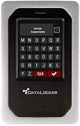DataLocker DL4 FE 1 TB HDD crittografato hardware protetto da password, facile utilizzo guidato dello schermo, AES 256, polvere IP64, catena di approvvigionamento affidabile conforme TAA, indipendente
