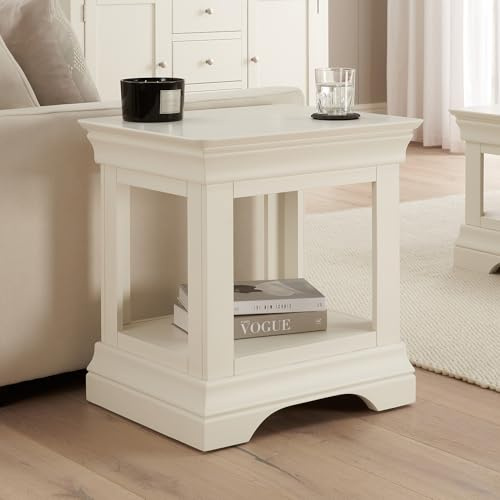 The Furniture Market Wilmslow White Painted Lamp Side Table - Elegant French-Inspired Design, Lower Shelf, No Assembly Required, Solid Pine Frame - H 570mm x W 550mm x D 445mm