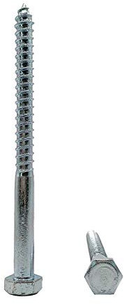 Lot de 6 vis à bois hexagonales DIN 571 en acier zingué M12 x 160 mm, vis hexagonale, boulons tire-fond, tête hexagonale, vis tire-fond (6, M12 x 160 mm)