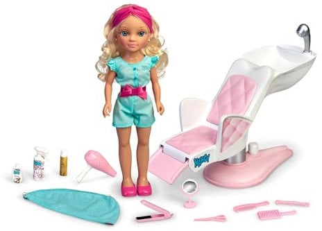 Nancy - Un Giorno Bambola di Parrucchiere con i Capelli Ricci Biondi, Sedia per Capelli, per Bellezza Estetica e Regalo per i Bambini dai 3 Anni, 700016704