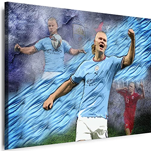 Myartstyle - Bilder Sport Erling Haaland Man City FC Fußball 70 x 50 cm Leinwandbilder Xxl - 1 Teilige Wandbilder Kunstdrucke Hol-E-201-8