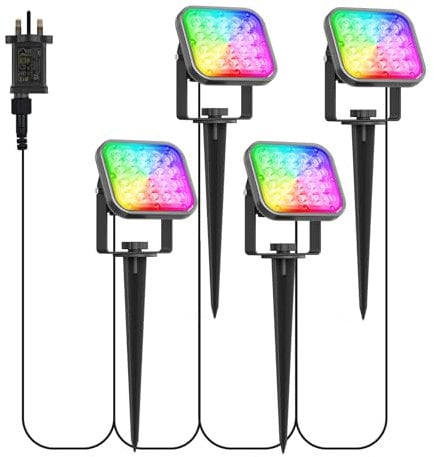 NATPOW Garden Lights Mains Powered, RGB Low Voltage Landscape Spotlights 12V with Bluetooth APP Control, IP65 Waterproof Color Changing Decorative Pathway Spike Light for Garden, Lawn, Pathway