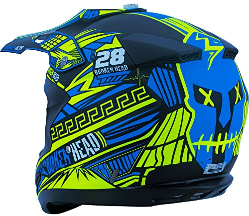 Broken Head Division MX Motocross-Helm - Motorradhelm für Supermoto, Quad - Crosshelm, Neon-Gelb-Türkis (M (57-58 cm))