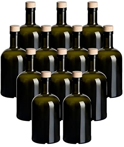 gouveo Lot de 12 bouteilles en verre 500 ml classic antique avec bouchons (HGK) - bouteille vide 0,5 l en verre à remplir - bouteille en verre pour liqueur, gin, huile, vinaigre (KFA500HGK)