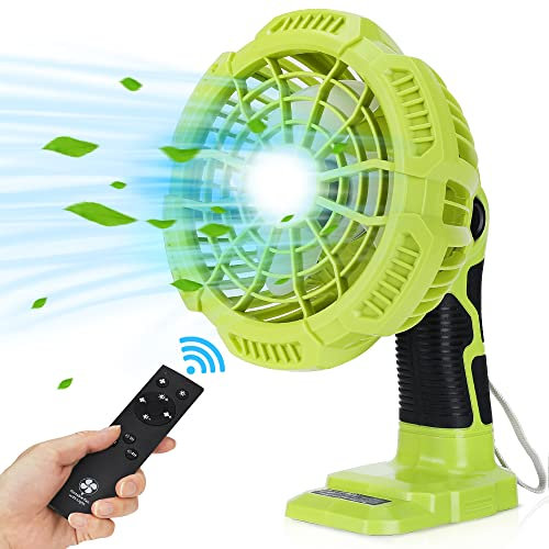 YEX-BUR Cordless Fan for Ryobi 18V Battery, Portable Outdoor Jobsite Fan with Remote and LED Lantern for Camping Workshop and Construction Site(No Battery)