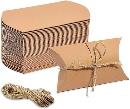 KYYLZ 100 Pcs braun Kraftpapier Kraft Favor Boxen mit Hanf Seil Hochzeitsgeschenke Hochzeitsgeschenke Geburtstag Taufe Kommunion Süßigkeiten Pralinen Schmuck und Geschenke