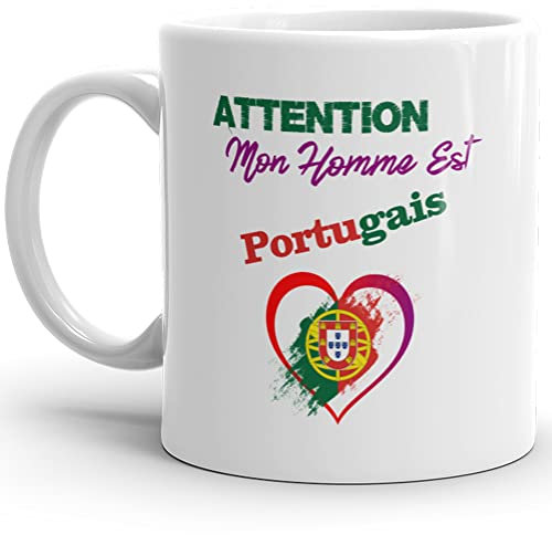 Mug amour Attention mon homme est Portugais tasse drôle Qualité Idée Cadeau Originale Anniversaire Noël Fête couple homme époux chéri ami collègue