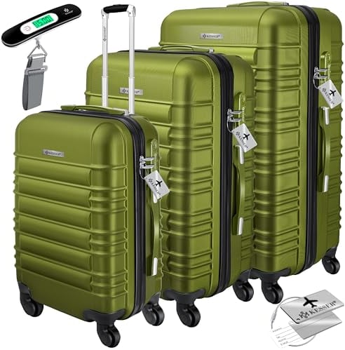 KESSER® 3tlg. Hartschalenkofferset Hartschalenkoffer Reisekoffer Set Reisekofferset Trolley Koffer 4 Rollen ABS-Hartschale Teleskopgriff Inkl. Kofferwaage + Gepäckanhänger Rollkoffer Schloss, M-L-XL