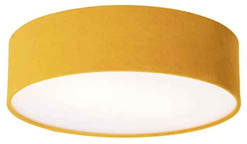 Qazqa - Moderne Deckenleuchte I Deckenlampe I Lampe I Leuchte Ocker 40 cm - Drum mit SchirmI 2-flammig I Wohnzimmer I Schlafzimmer - Textil Zylinder - LED geeignet E27