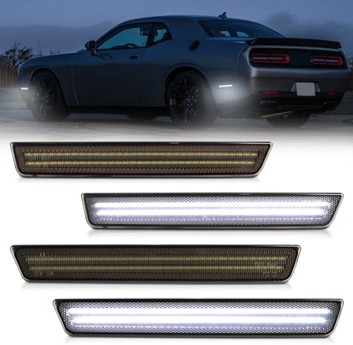 FetonAuto Weiße LED Front Heckbegrenzungsleuchten für Dodge Challenger 2015 2016 2017 2018 2019 2020 2021 2022, Rauchglas reinweiß Challenger Stoßstange Kotflügel Parkleuchten