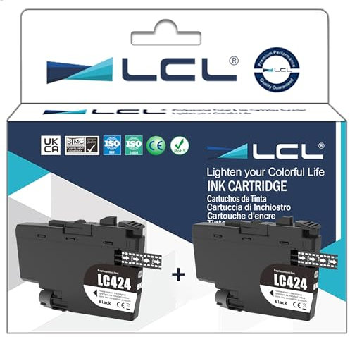 LCL Kompatibel Tintenpatrone LC-424 LC424 LC-424BK LC424BK (2 Schwarz) Kompatibel für Brother DCP-J1200W DCP-J1200WE Printer