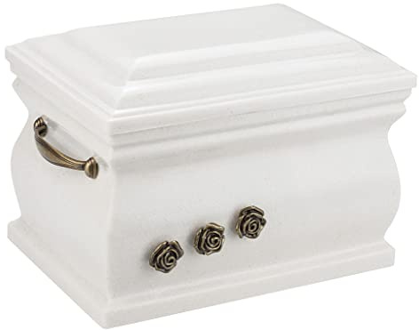 Granite Casket Cremation Ashes Urn for Adult with Calla Lily, Funeral Memorial Urn for Human Ashes, White Color (Roses/Plain + Plaque)