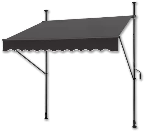 SUBTLETY Auvent Retractable Exterieur sans Percer Réglable en Hauteur Balcon Marquise avec Manivelle 250x120cm Résistant Aux UV et Étanche à L'Eau Store Rétractable pour Extérieur Terrasse(Anthracite)