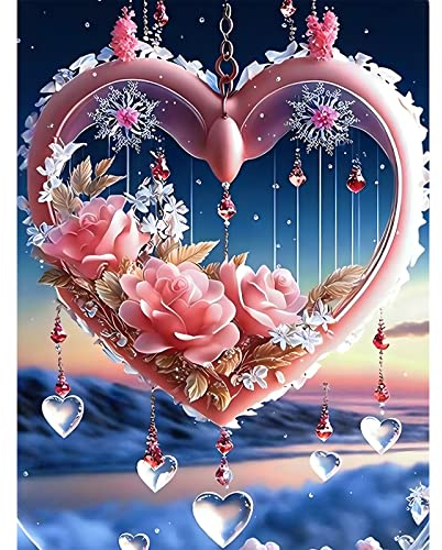AIRDEA 5D Heart Diamond Painting Kits for Adults Beginners Round Full Kits DIY Rose Flowers Diamond Art Kits for Kids Love Diamond Painting by Number Kits Gem Painting Art Home Decor 12x16 inch