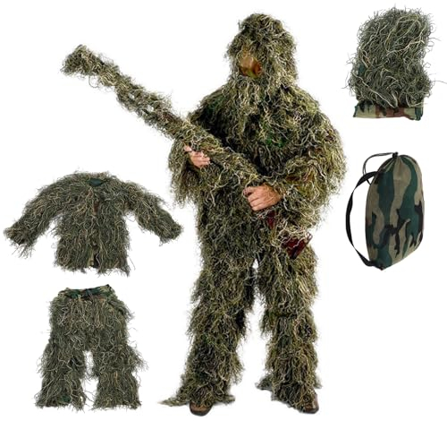 Yuehuamech Children Ghillie Suit Outdoor Camo Game Suit Camouflage Hunting Uniform Army Combat Clothes 3D Breathable Jungle Suit for Hunting Shooting Wildlife Photography Halloween