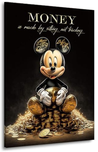 Kunstgestalten24 | Micky Bild Gold Style Motivation | Mickey Bilder auf Leinwand | Leinwandbilder XXL Wohnzimmer | Leinwand Micky | Bilder | Bild Leinwand XXL | 90x120x2cm