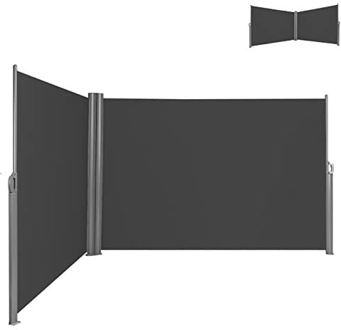 SFAREST Retractable Side Awning, Garden Privacy Screen Fence with Convenient Handle, Outdoor Sun Shade Protection Divider for Patio Balcony Terrace Yard (600 x 160 cm, Grey)