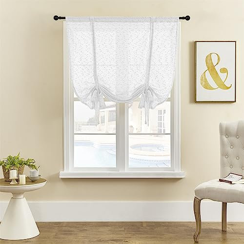 ele ELEOPTION Roman Tie-up Blind Curtain Translucent Elegant Luxury Window Voile Tier Curtain for Bedroom, Living Room, Kitchen, Small Window (White, 60x120cm)