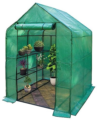 Vencier Walk In PE Greenhouse With Shelves, Reinforced Green House With Tubular Steel Frame, 8 Shelf Heavy Duty Growhouse, 6ft 4in x 4ft 7in x 4ft 7in