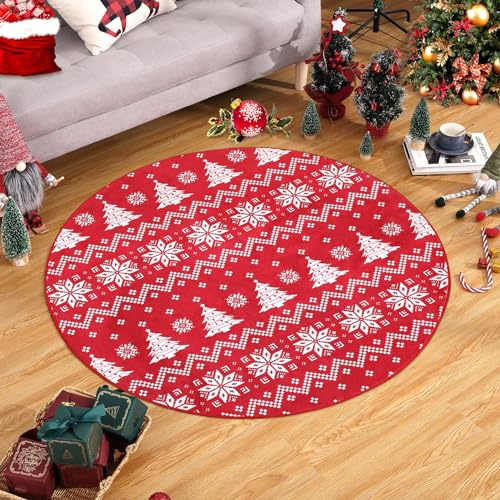 CAROMIO Machine Washable Round Christmas Area Rug for Bedroom Indoor Throw Rug Christmas Tree Snowflake Decorative Living Room Rug 120 * 120 cm