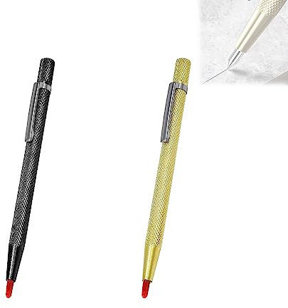 Ceramic Tile Cutter Pen, Metal Plate Glass Marker Lettering Pen, Ceramic Tile Cutting Pen, Metal Scribe Tool for Tile/Glass/Ceramics/Metal (2PCS-C)