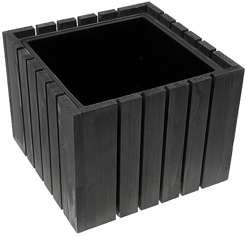 HRB Blumentopf Vintage eckig aus Echtholz anthrazit, hochwertiger Holz Pflanztopf mit Kunststoffwanne mit 7 L Volumen für Innen und Außen, die Pflanzkübel haben EIN einzigartiges Design