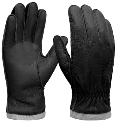 MGGMOKAY Herren Hirschleder Handschuhe Touchscreen Mit Kaschmirfutter,Schwarz,M