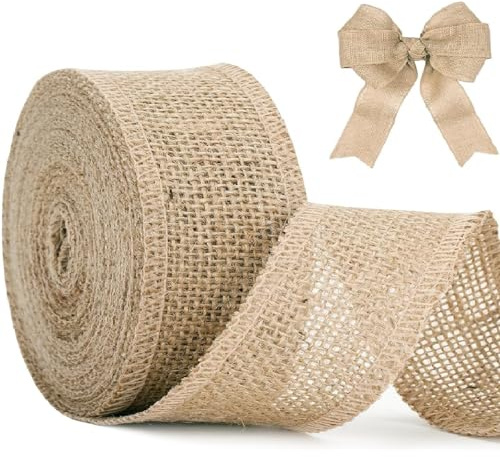 KINGLAKE 8cm Juteband Breit, 10m Natur Jute Geschenkband, Braun Burlap Band | Vintage Sackleinen Dekoband für DIY Verpackung, Geschenk, Hochzeit, Weihnachten, Esstisch, Blumenstrauß Dekoration