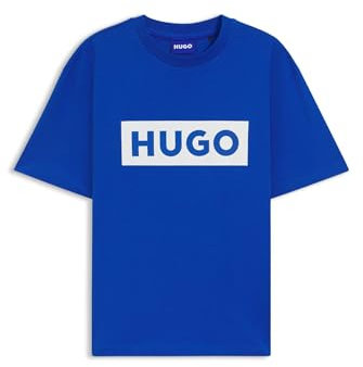 HUGO Mens Nico Cotton-Jersey T-Shirt with Blue Logo Print